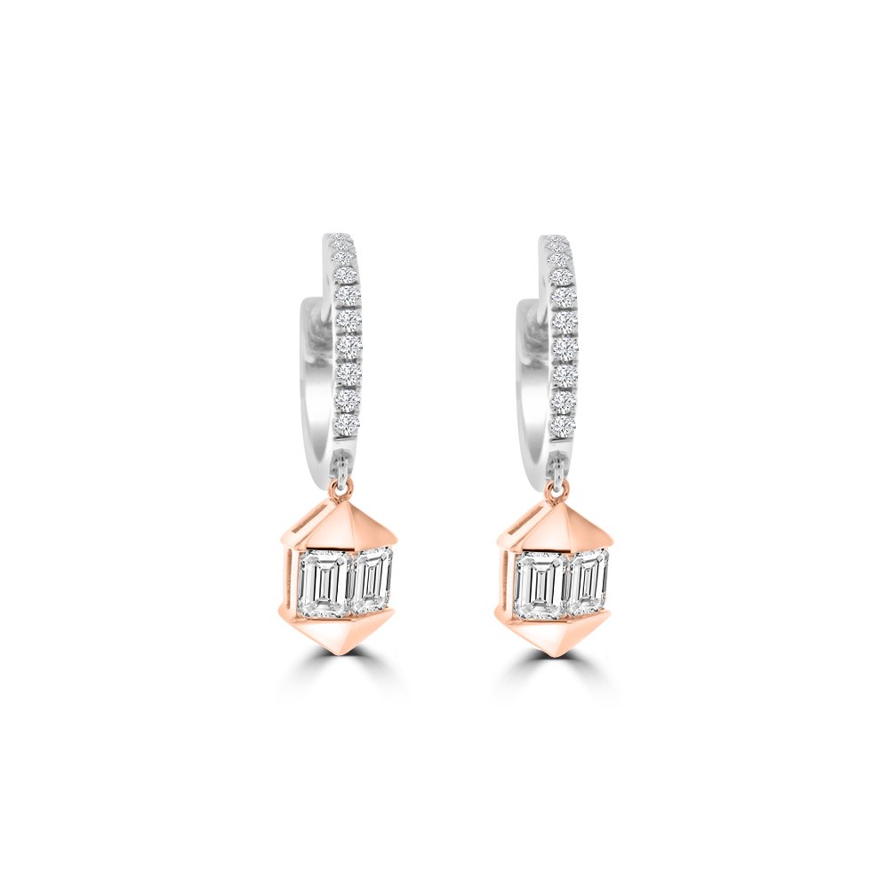 Diamond Polygon Huggie Drop Earrings
