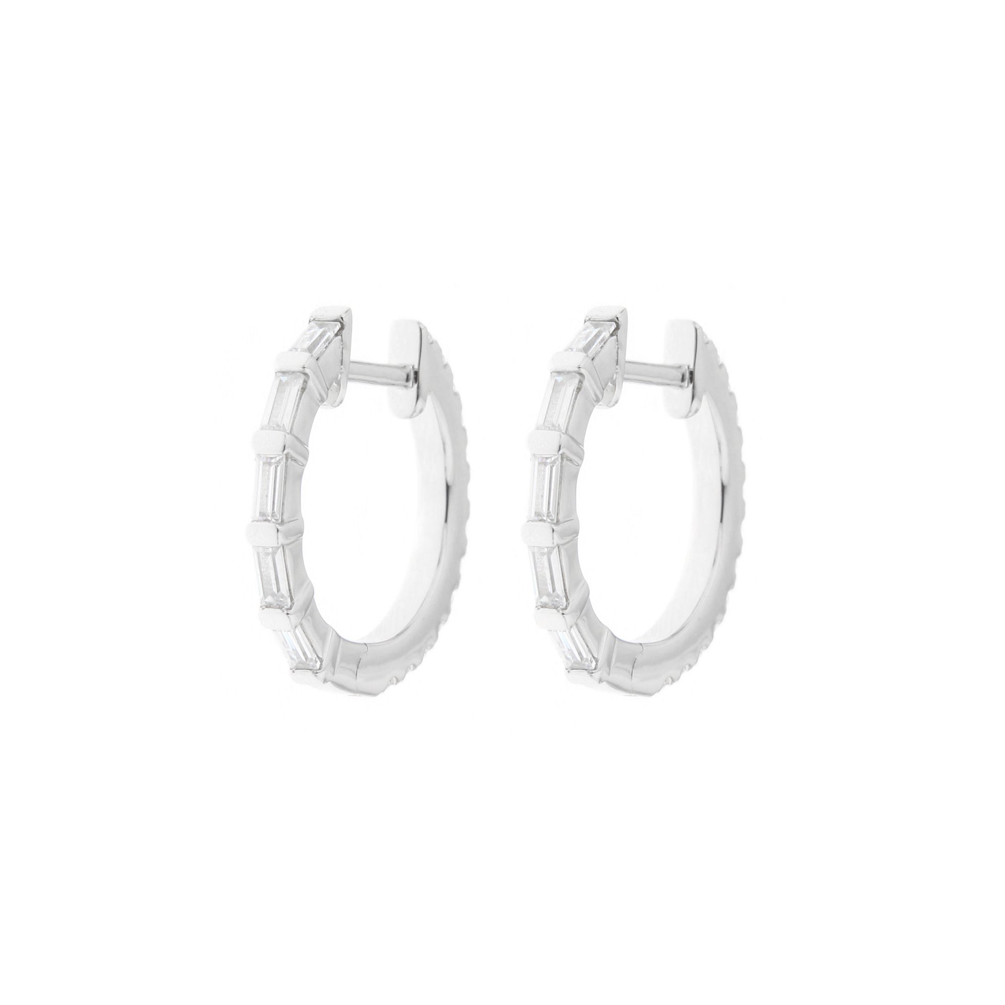 Diamond Geometric Pattern Reversible Hoop Earrings in 18K White Gold