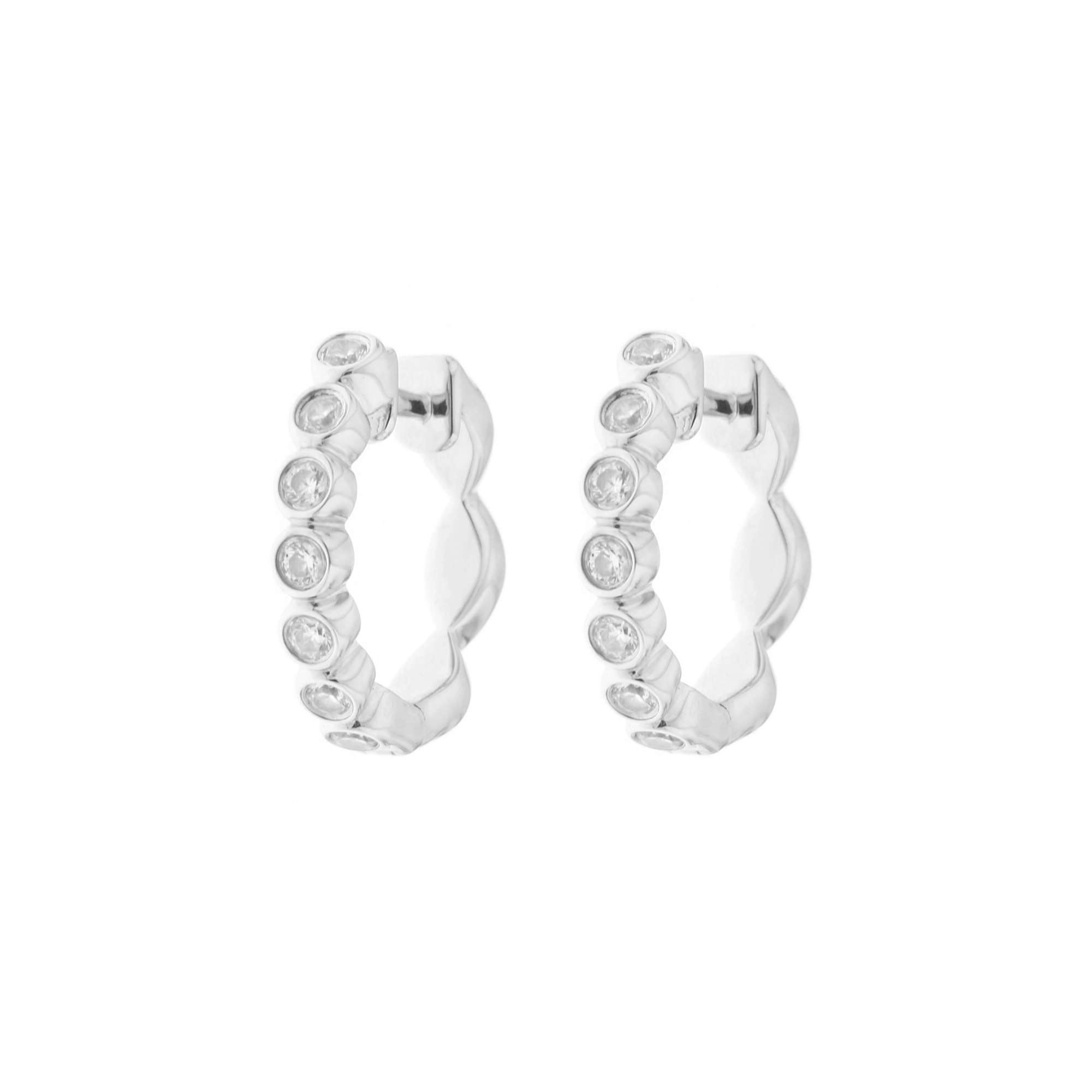 Diamond Geometric Pattern Reversible Hoop Earrings in 18K White Gold