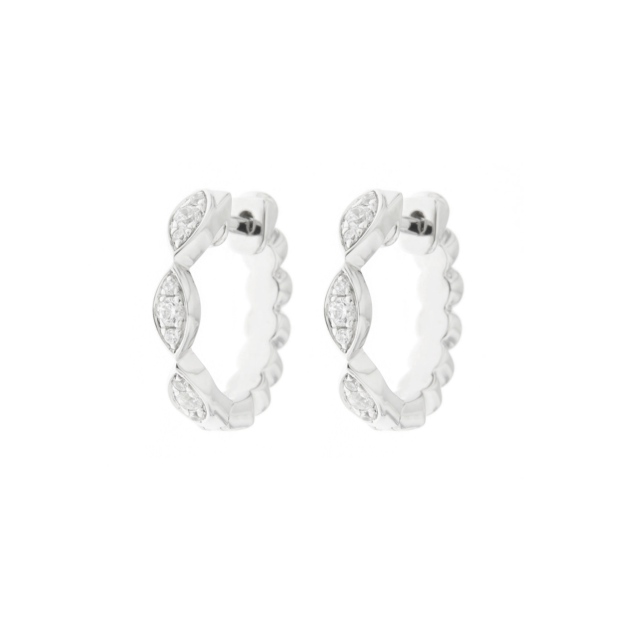 Diamond Geometric Pattern Reversible Hoop Earrings in 18K White Gold