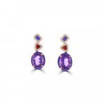Amethyst Diamond Enamel Geometric Drop Earrings in 14K Rose Gold