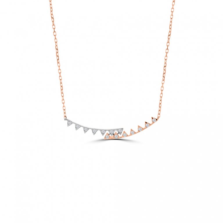 Diamond Triangle Pattern Curve Necklace in 18K White Gold, 18K Rose Gold