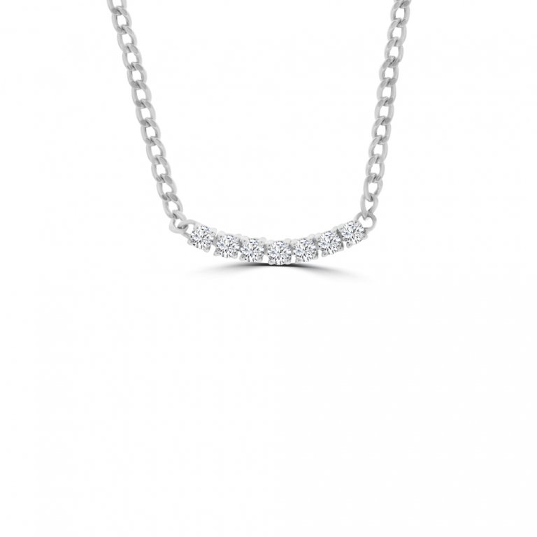 Diamond Curve Bar Necklace in 18K White Gold