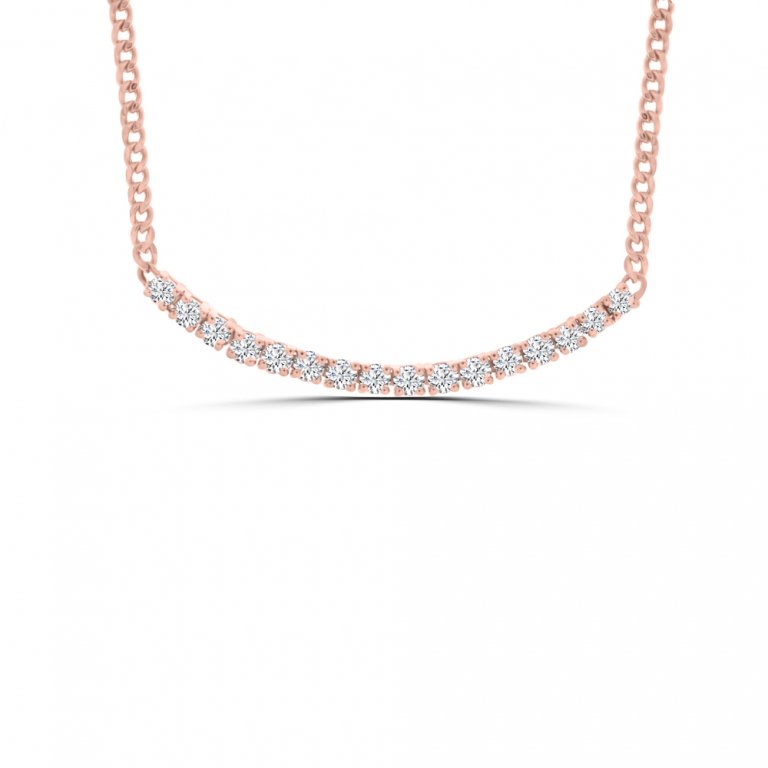 Diamond Curve Bar Necklace in 18K Rose Gold