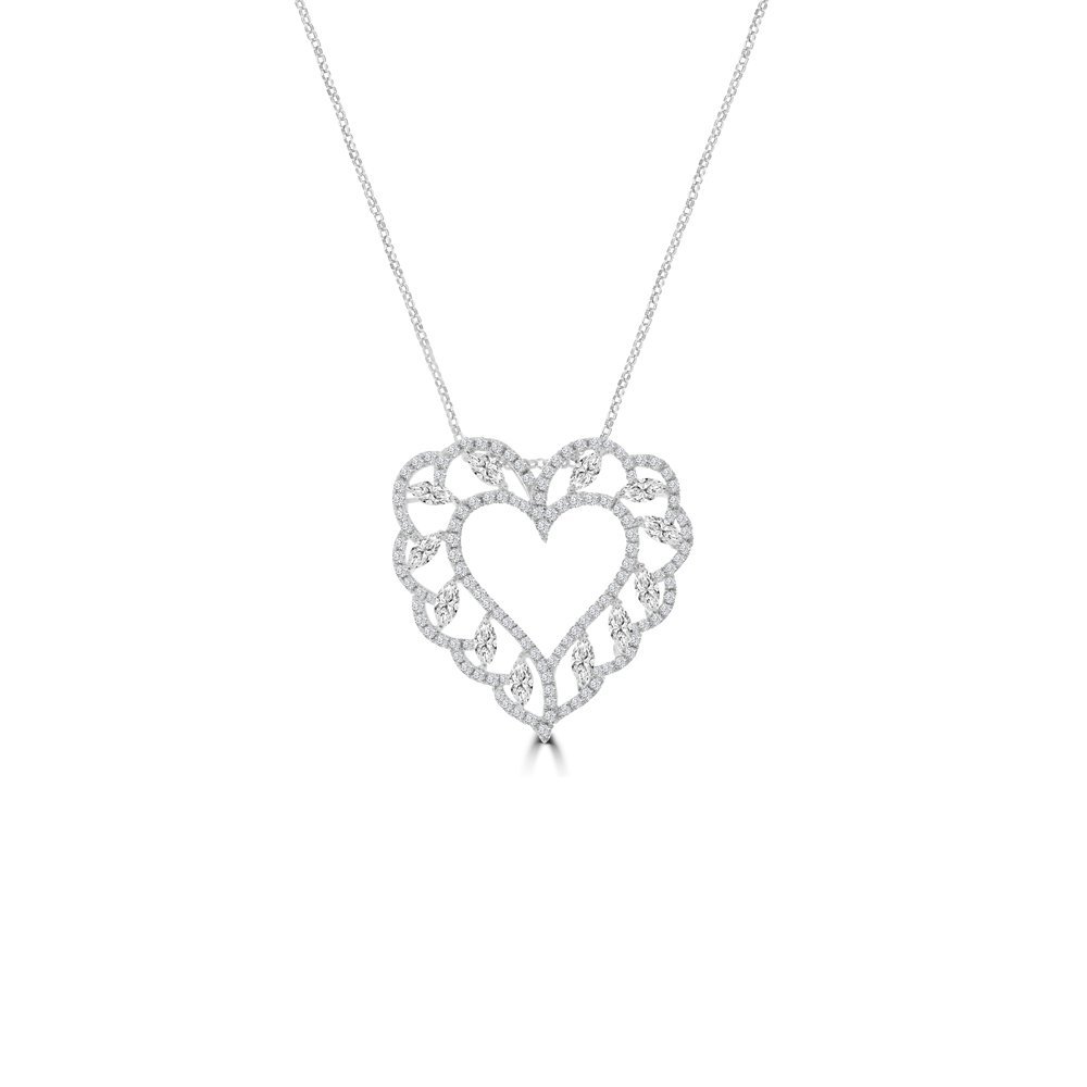 Marquise Diamond Heart Lace Pendant with Chain