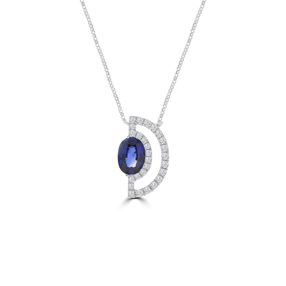 Sapphire Diamond Half Halo Pendant with Chain