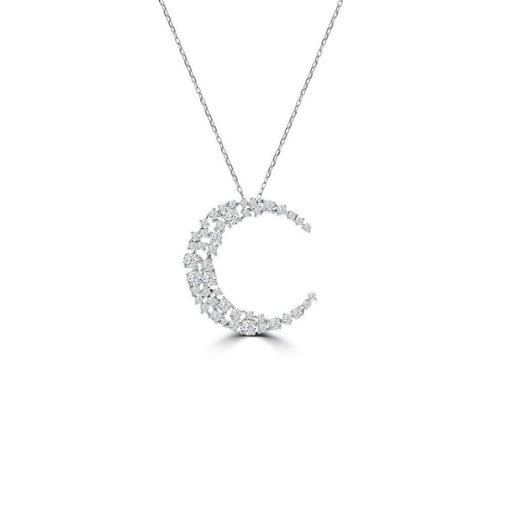 Diamond Spinkle Crescent Pendant with Chain