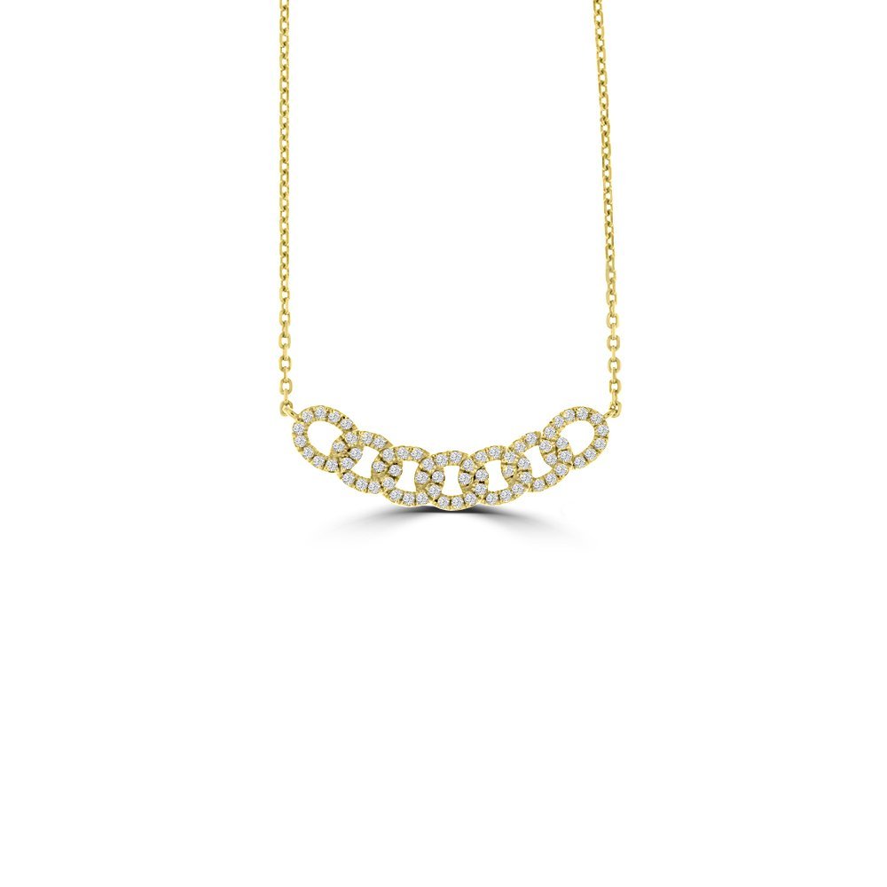 Diamond Chain Links Curve Pendant with Chain