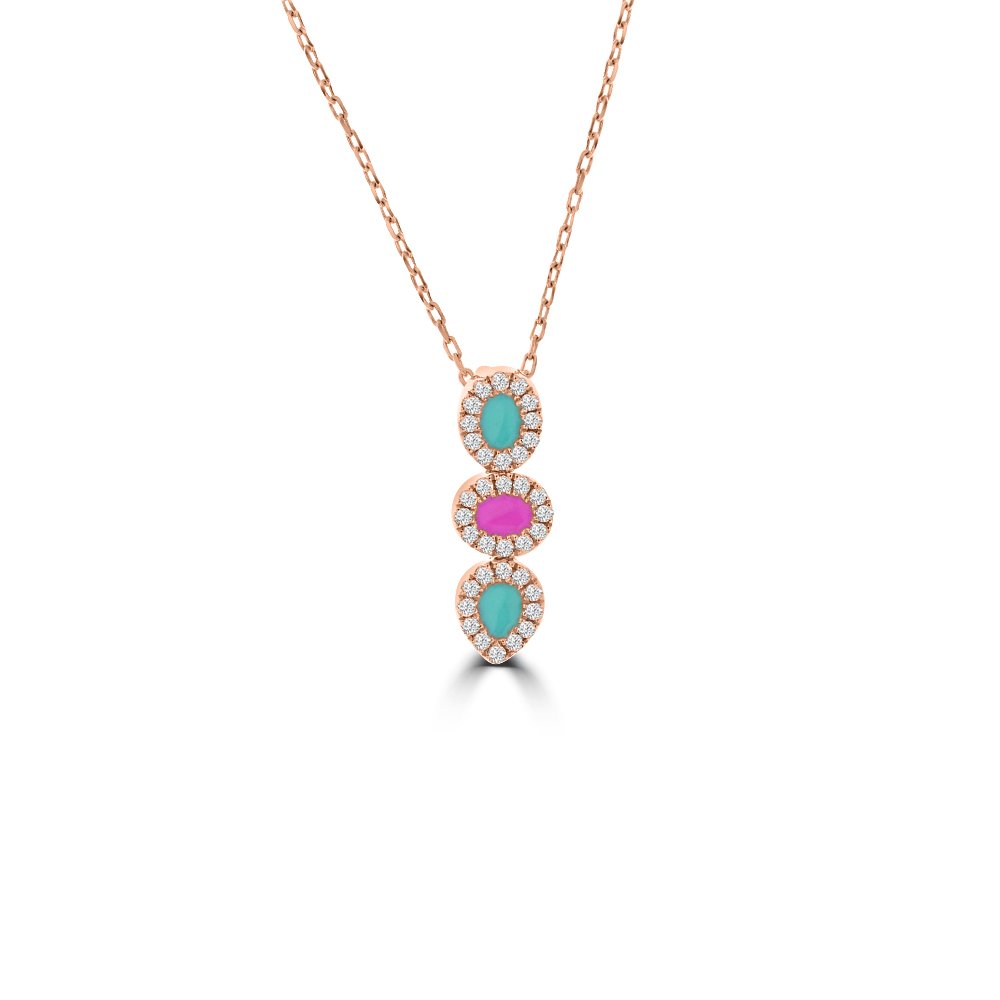 Diamond Enamel Trio Geometric Drop Pendant with Chain