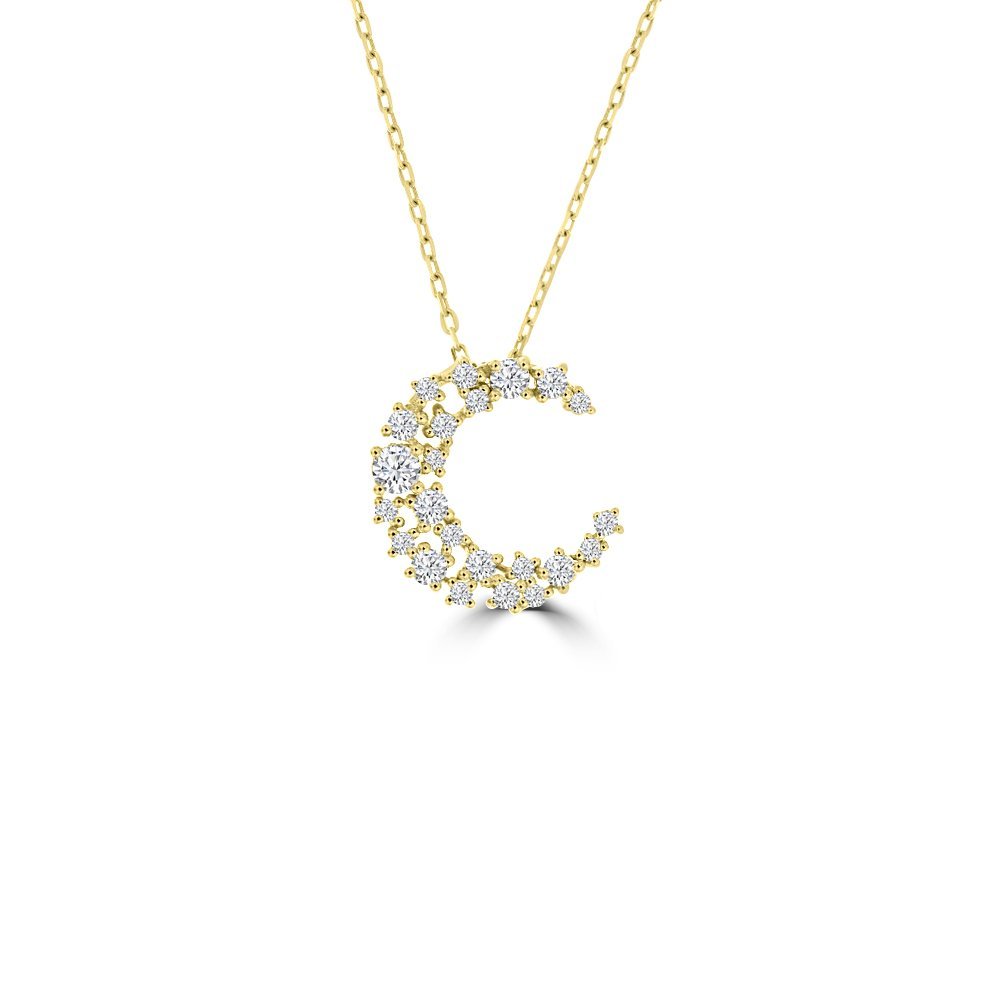 Diamond Spinkle Crescent Pendant with Chain