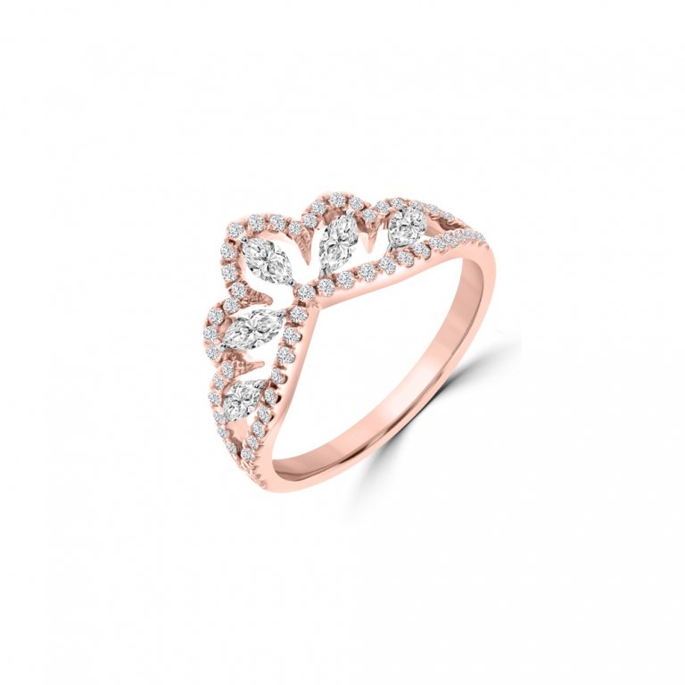 Marquise Diamond Lace Crown Ring in 18K Rose Gold