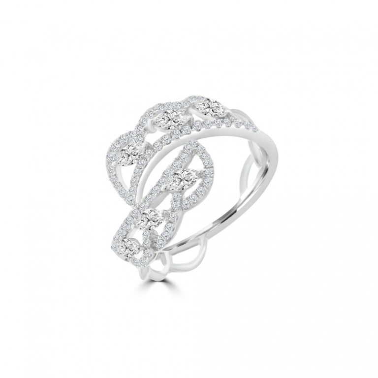 Marquise Diamond Lace Wrap Around Ring in 18K White Gold