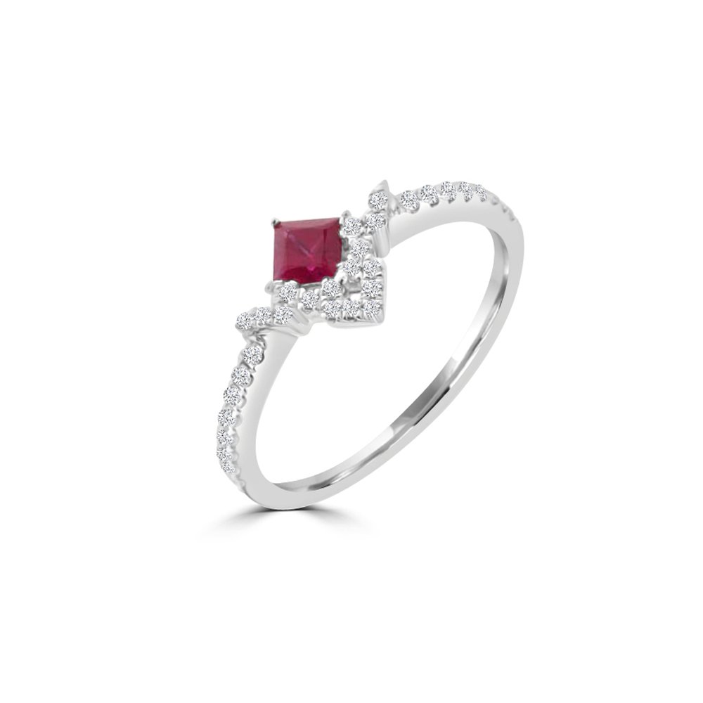 Ruby Diamond Fancy Square Half Halo Ring