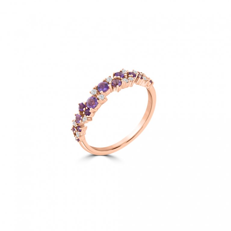 Amethyst Diamond Sprinkle Cluster Ring in 18K Rose Gold