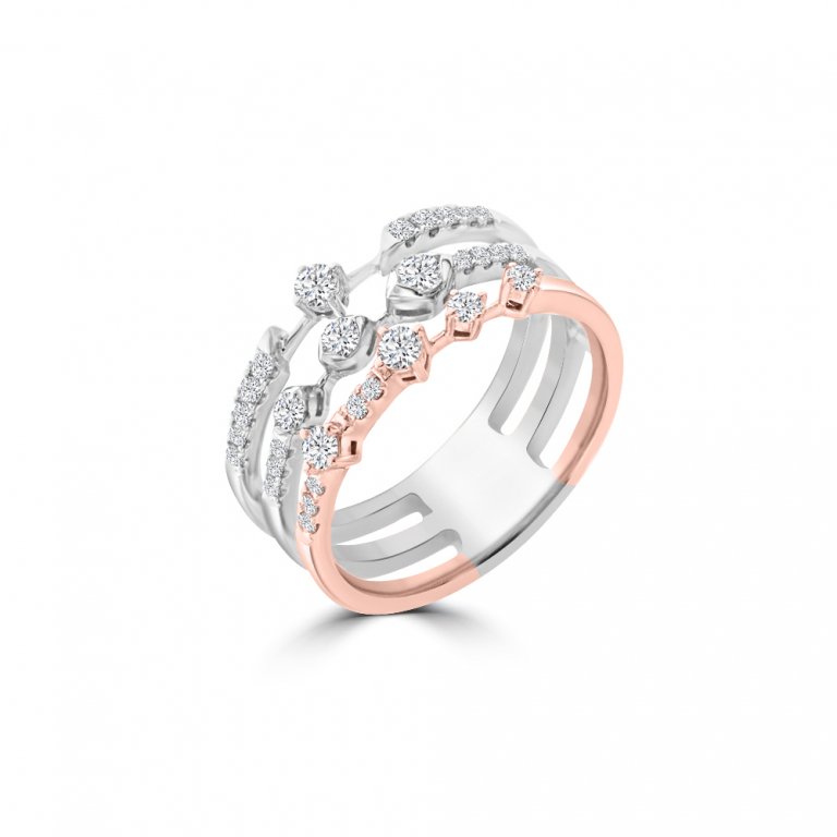 Diamond Starlight Multi Band Ring in 18K White Gold, 18K Rose Gold