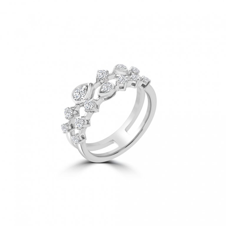 Diamond Starlight Double Band Ring in 18K White Gold