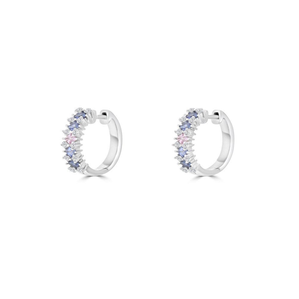 Rainbow Sapphire Diamond Huggie Earrings