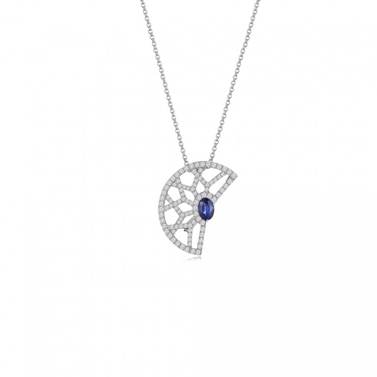 Sapphire Diamond Crescent Pendant with Chain
