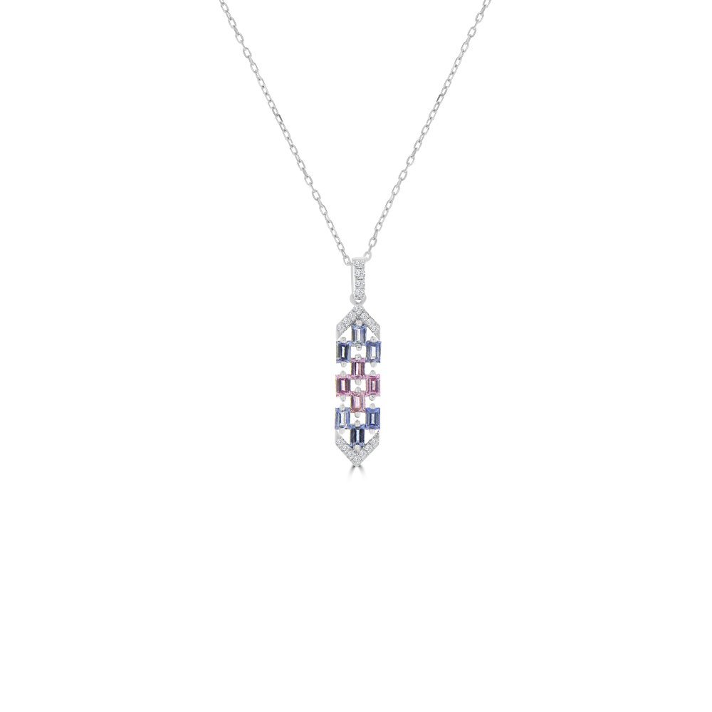 Rainbow Sapphire Diamond Drop Pendant with Chain