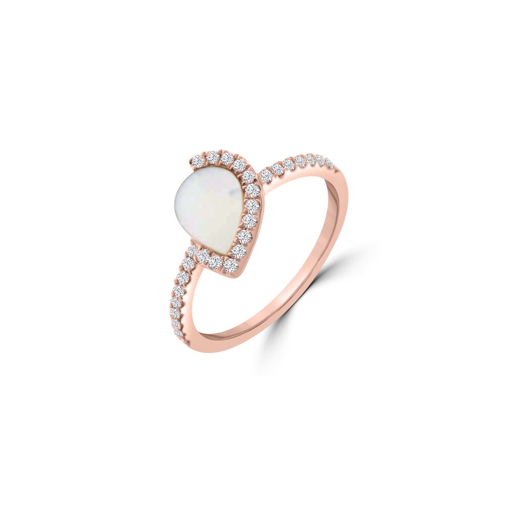 White Mother of Pearl Diamond Pear Half Halo Ring