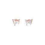 Pink Mother of Pearl Diamond Geometric Stud Earrings in 18K Rose Gold