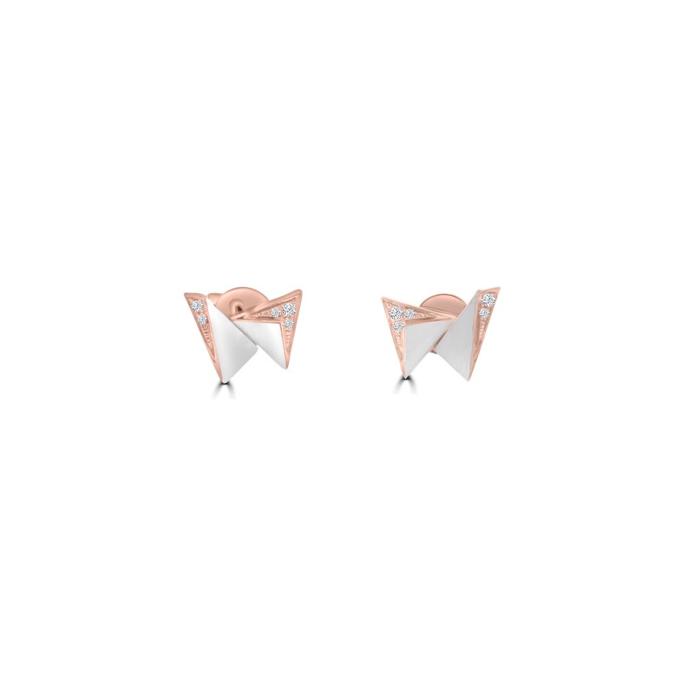 Pink Mother of Pearl Diamond Geometric Stud Earrings in 18K Rose Gold
