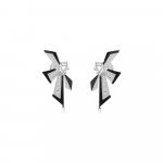 Black Agate Diamond Geometric Drop Earrings in 18K White Gold