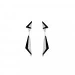 Black Agate Diamond Geometric Drop Earrings in 18K White Gold