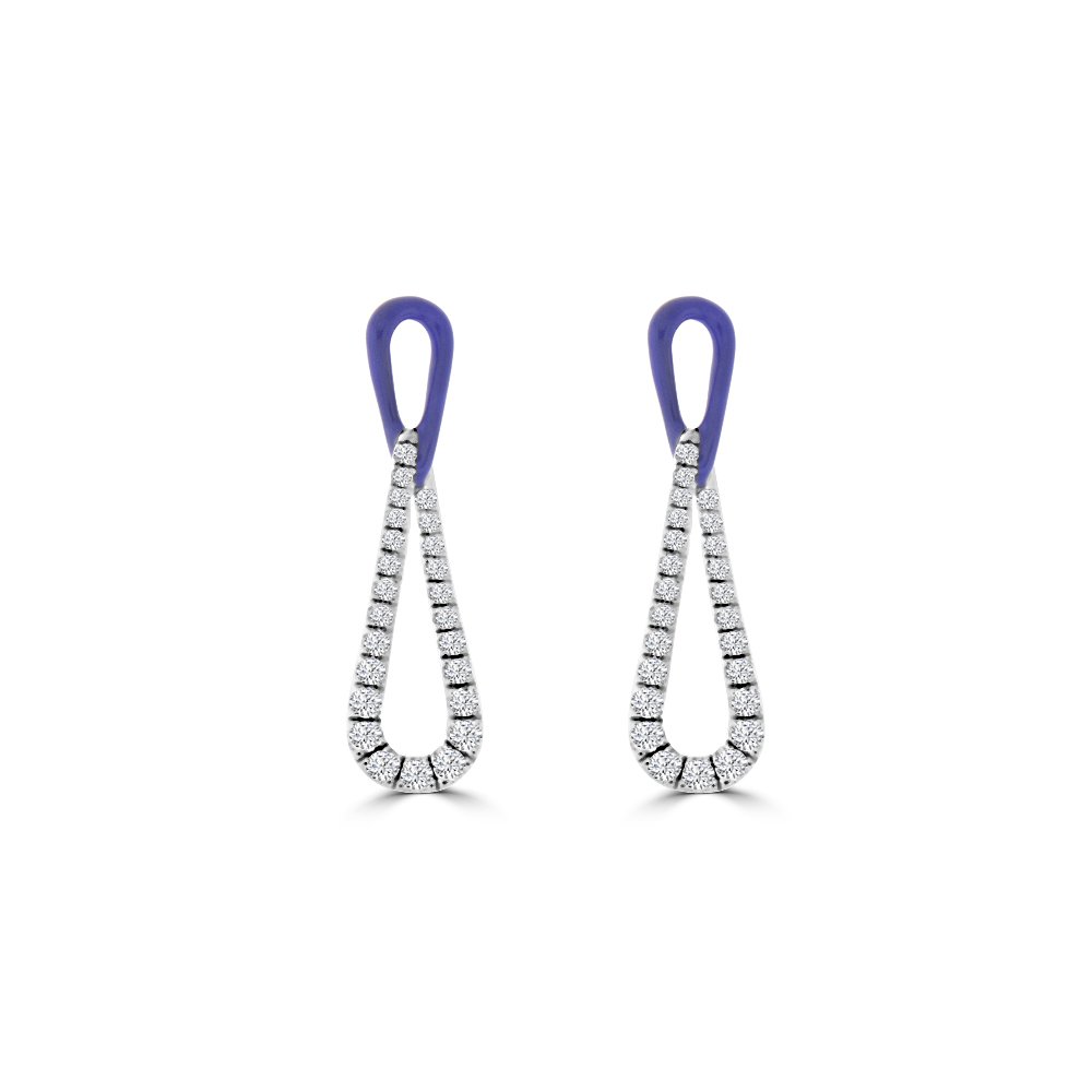 Diamond Enamel Infinity Drop Earrings in 18K White Gold