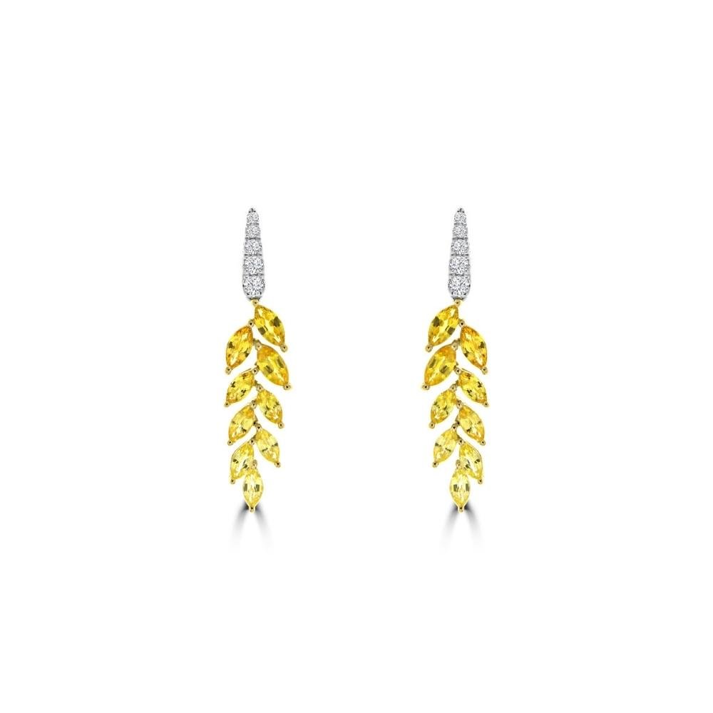 Ombré Yellow Sapphire Diamond Vine Drop Earrings