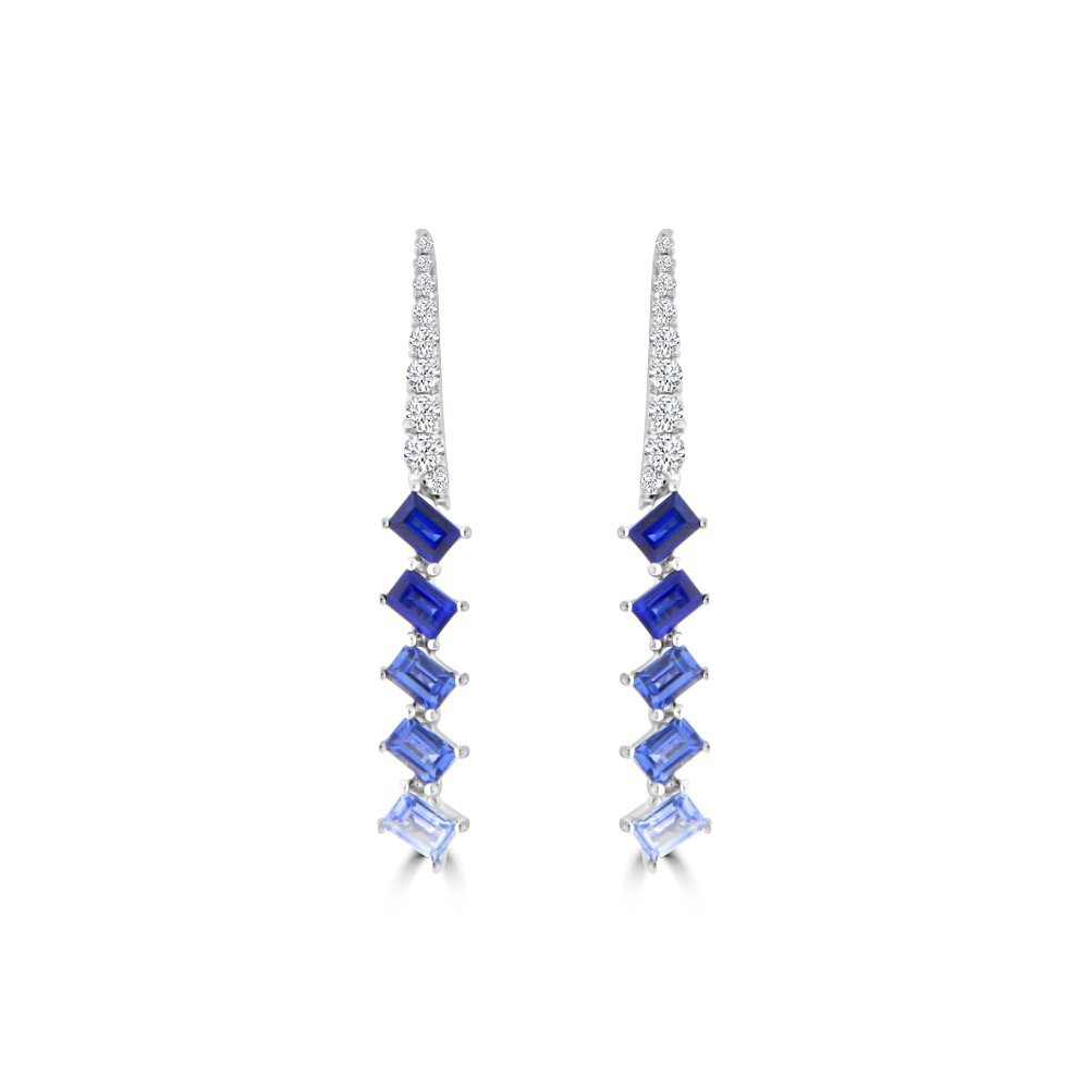 Ombré Sapphire Diamond Drop Earrings in 18K White Gold