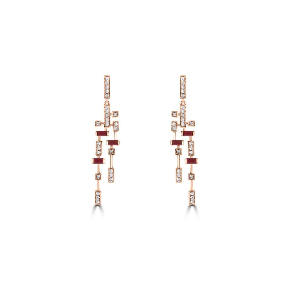 Ruby Diamond Cascade Drop Earrings in 18K Rose Gold