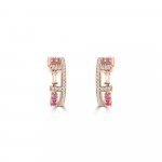 Pink Sapphire Diamond Half Huggie Earrings in 18K Rose Gold