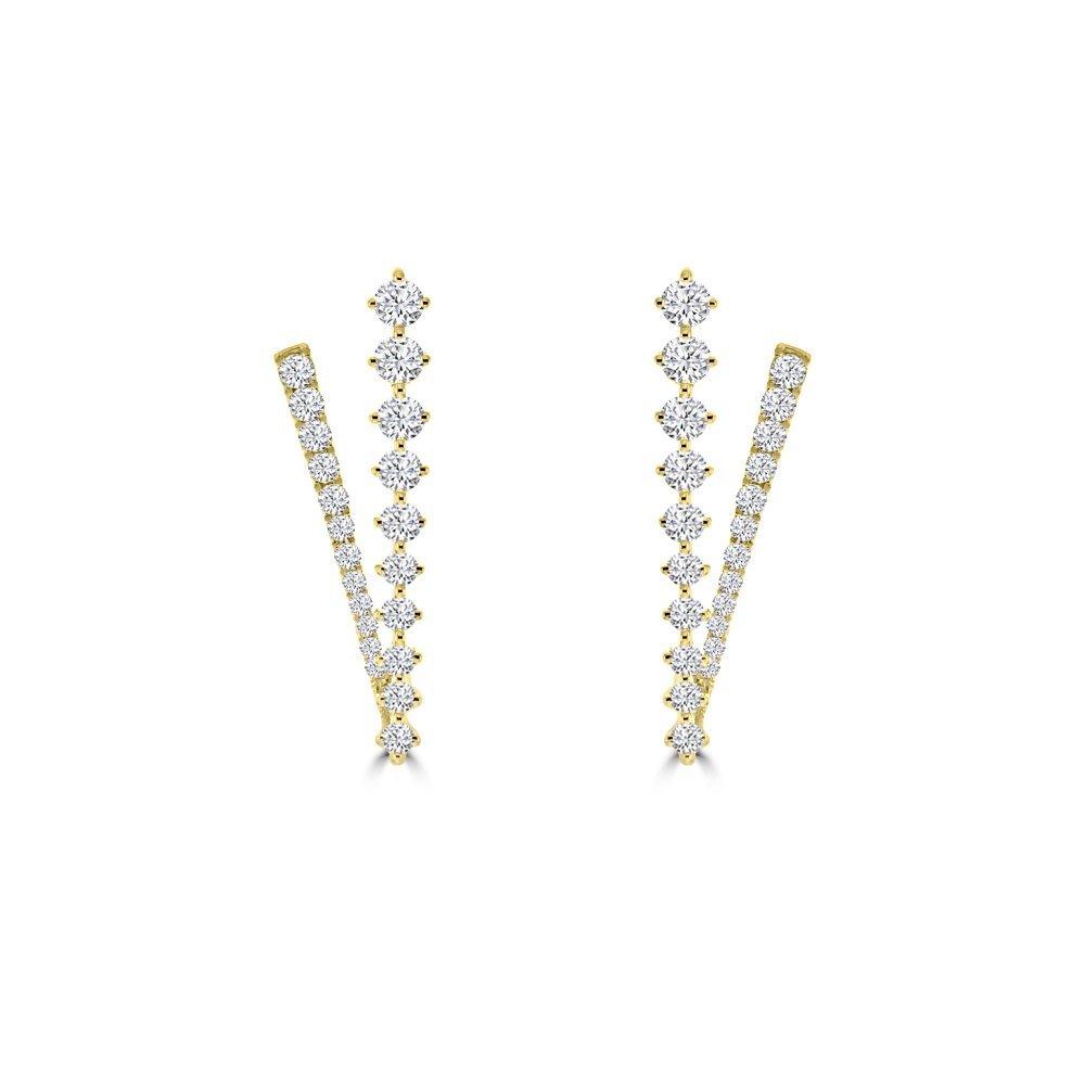 Diamond V-Shaped Line Stud Earrings in 18K Yellow Gold