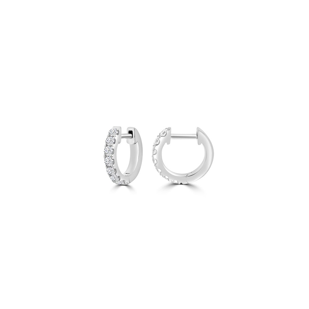 Diamond Claw Set Huggie Earrings (S) in 18K White Gold
