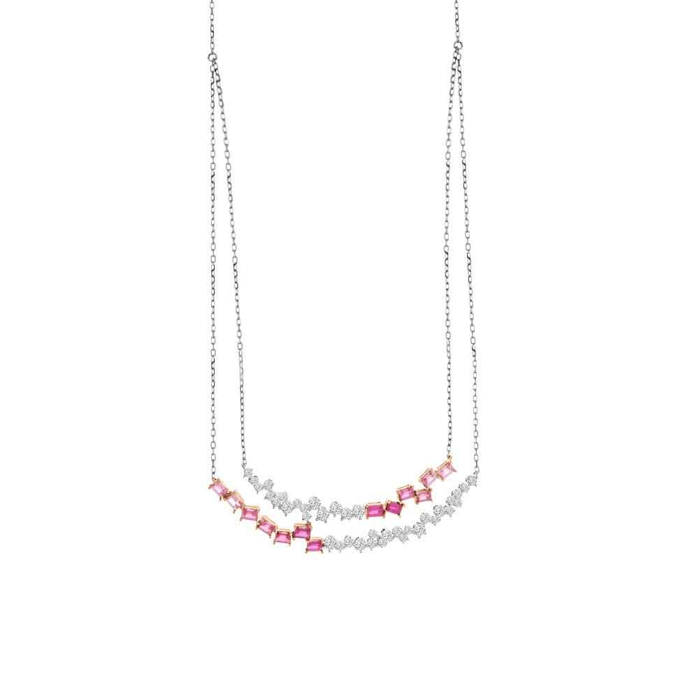 Ombré Pink Sapphire Ruby Diamond Curve Necklace