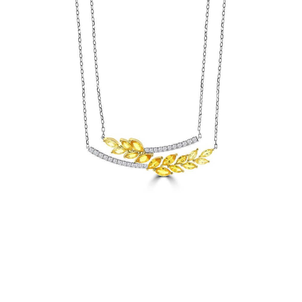 Ombré Yellow Sapphire Diamond Vine Curve Necklace