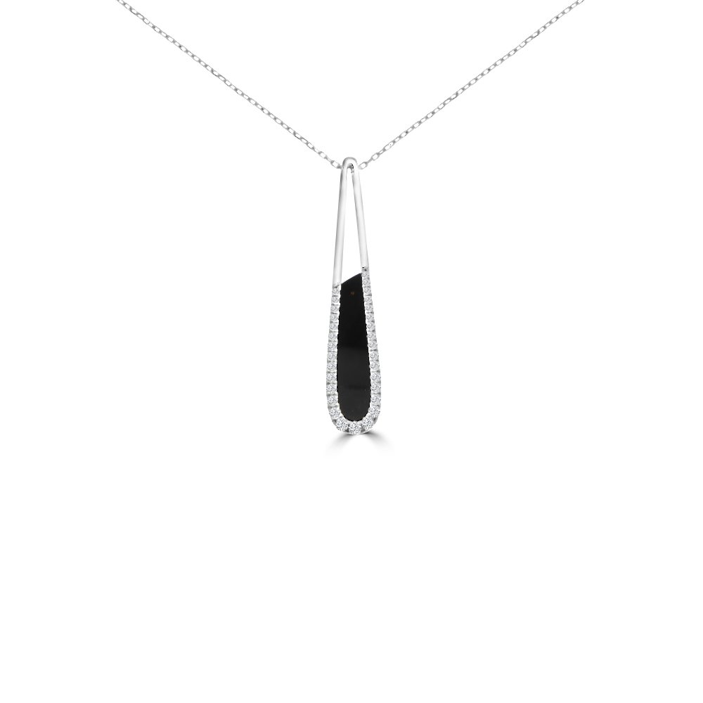 Black Agate Diamond Drop Pendant with Chain