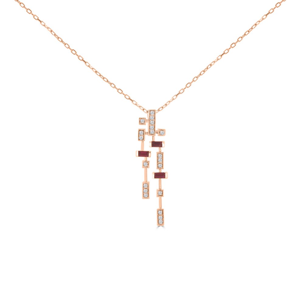 Ruby Diamond Cascade Pendant with Chain