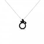 Black Agate Diamond Bunny Pendant with Chain in 18K White Gold
