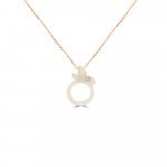 Pink Mother of Pearl Diamond Bunny Pendant with Chain in 18K Rose Gold