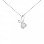 White Mother of Pearl Diamond Bunny Pendant with Chain in 18K White Gold