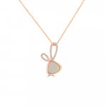 Pink Mother of Pearl Diamond Bunny Pendant with Chain in 18K Rose Gold