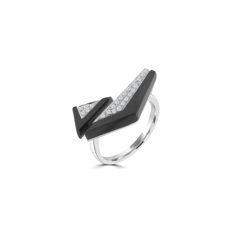 Black Agate Diamond Geometric Ring