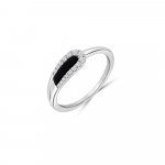 Black Agate Diamond Teardrop Ring in 18K White Gold