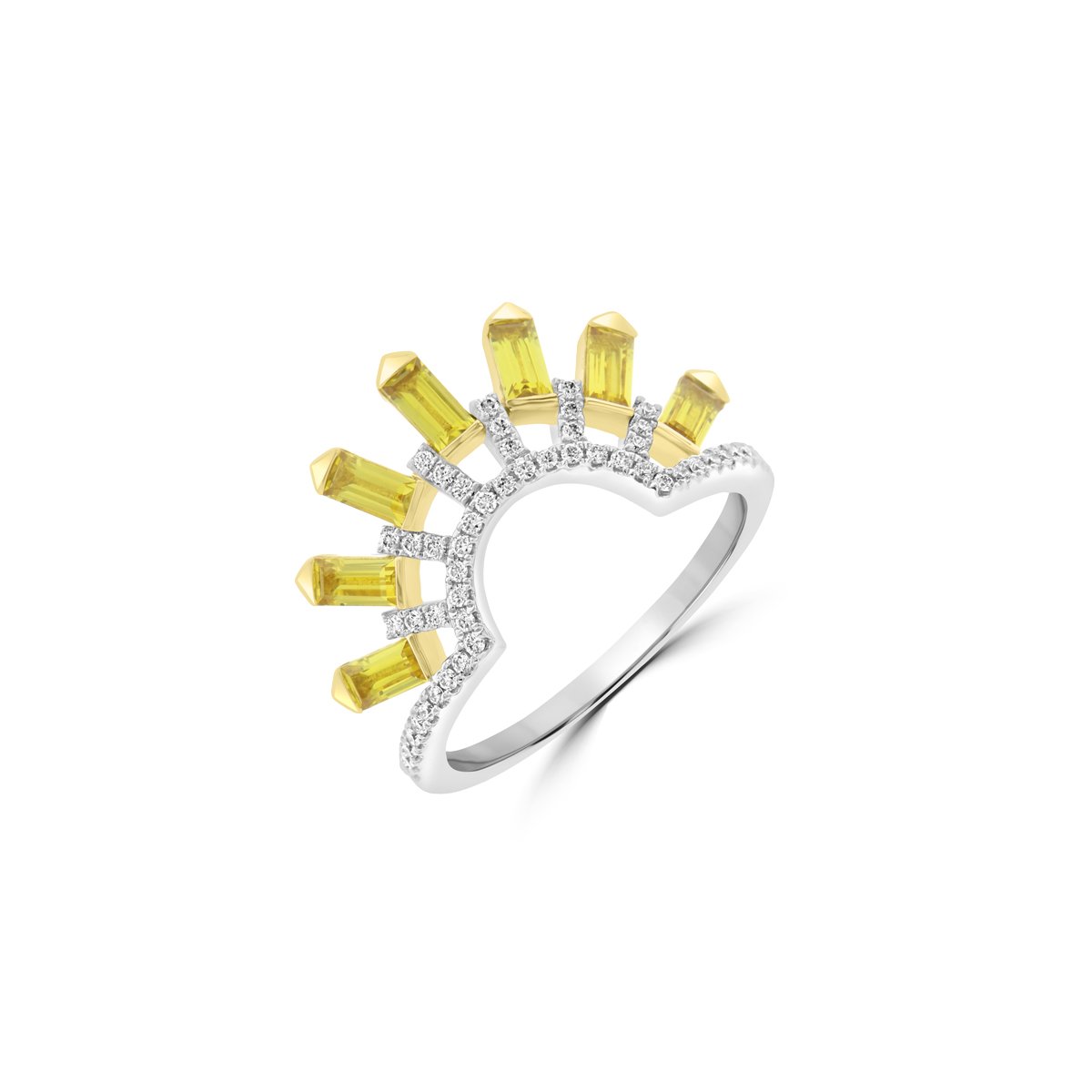 Yellow Sapphire Diamond Sunburst Ring