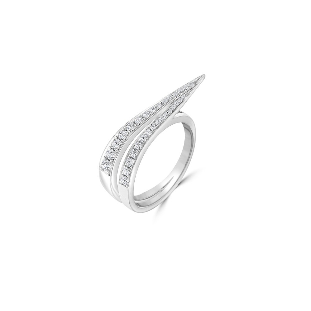 Diamond V-Shaped Ring in 18K White Gold