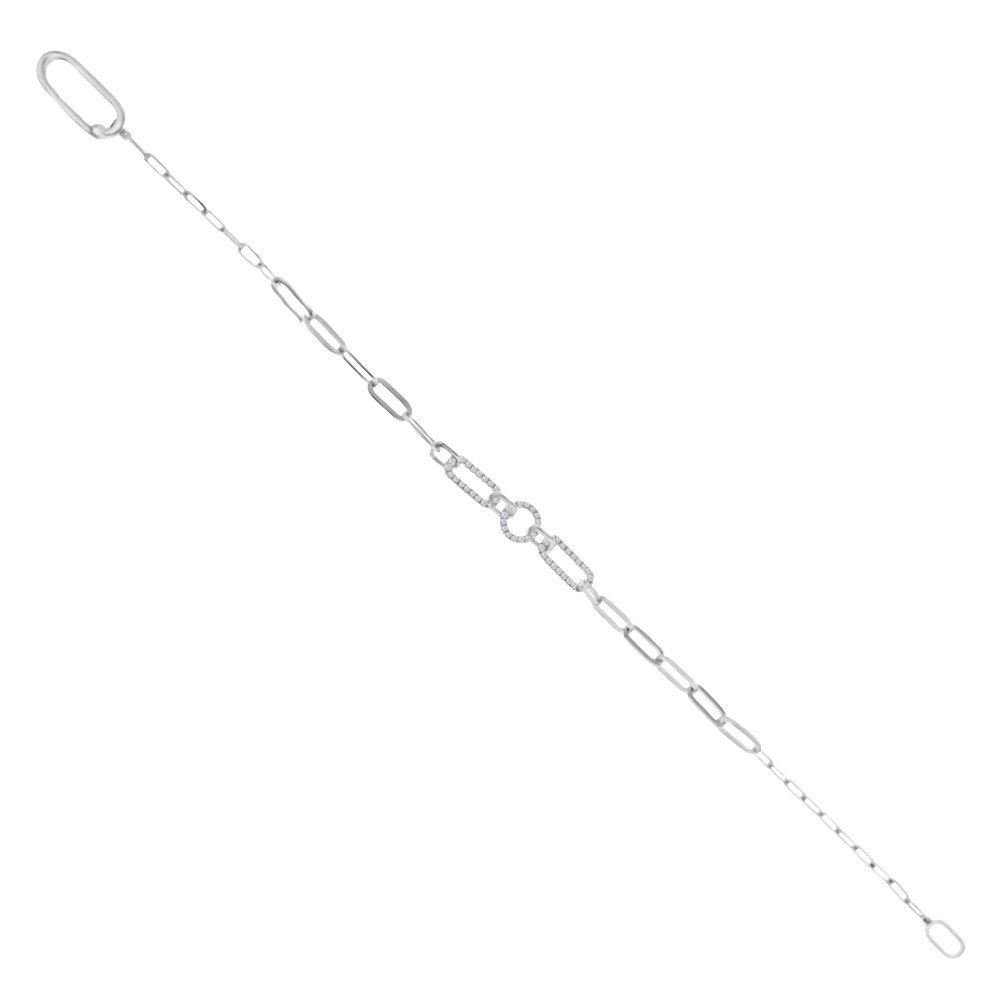 Diamond Paperclip Chain Bracelet In 18K White Gold