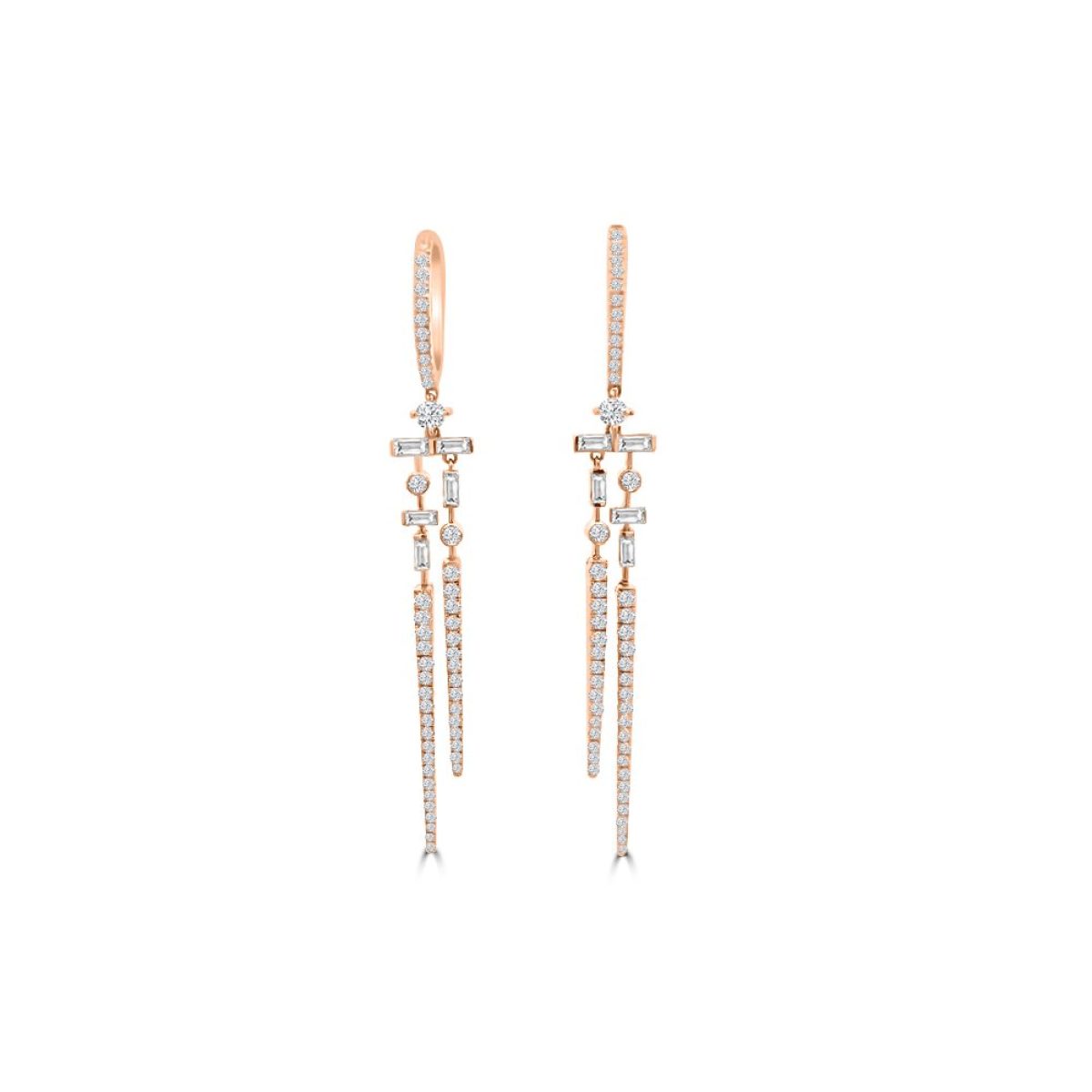 Diamond Cascade Huggie Drop Earrings