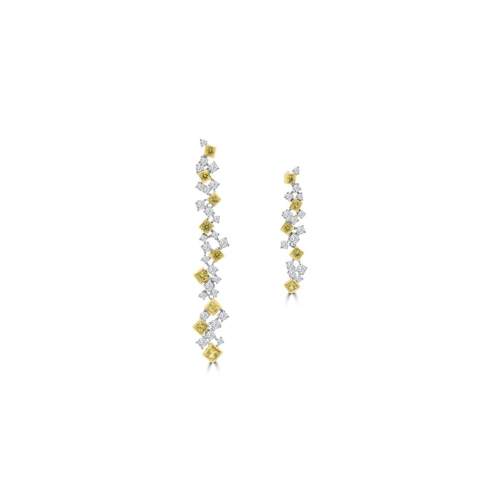 Yellow Sapphire Diamond Cluster Drop Earrings